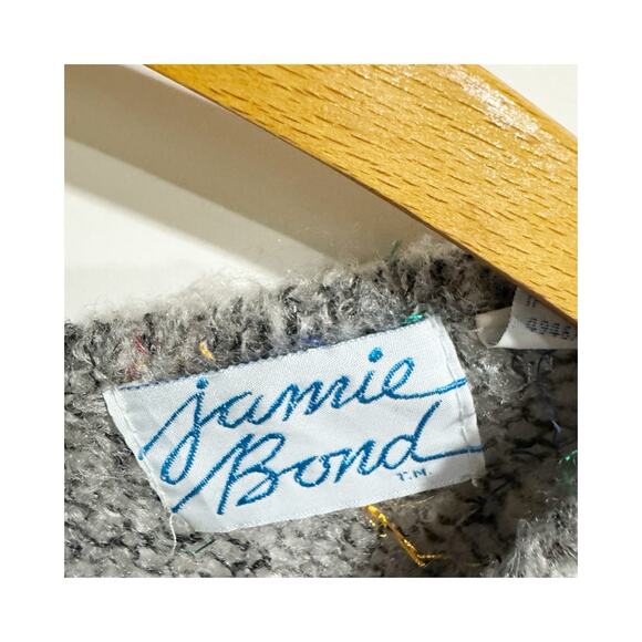 Jamie Bond Women Medium Vintage 80s Gray Confetti Sweater Cropped Abstract - Picture 4 of 6